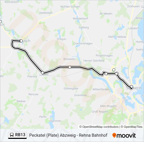 Автобус RB13: карта маршрута