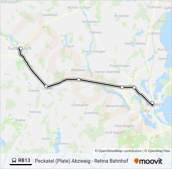 Автобус RB13: карта маршрута