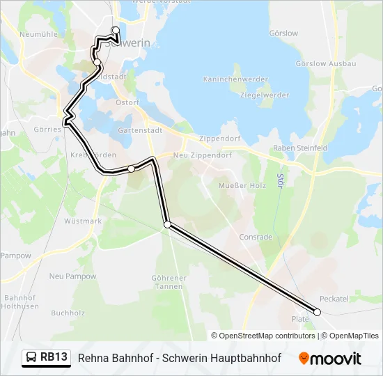 Автобус RB13: карта маршрута