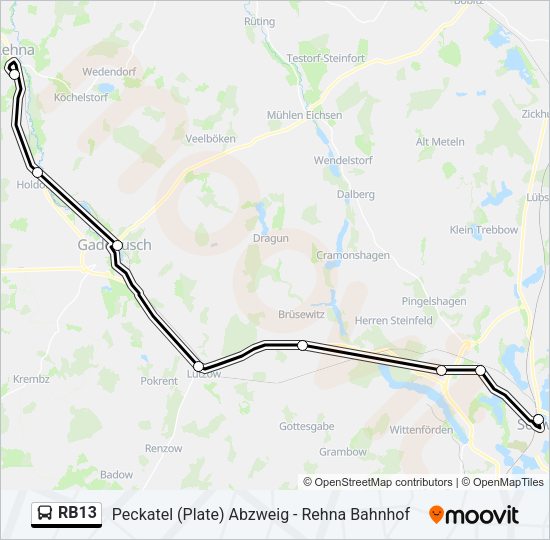 Автобус RB13: карта маршрута