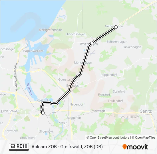 Автобус RE10: карта маршрута