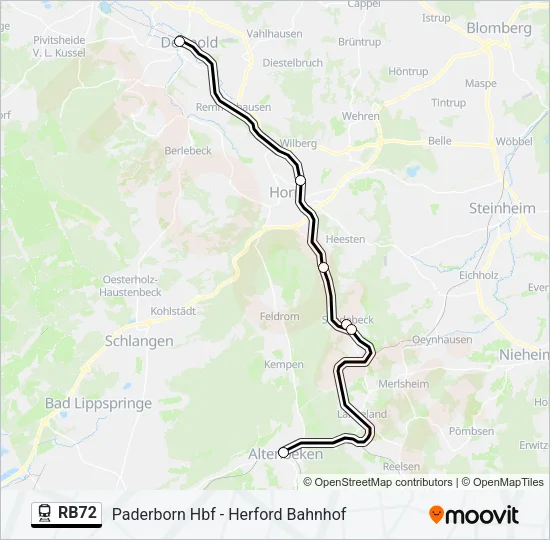 Bahnlinie RB72 Karte