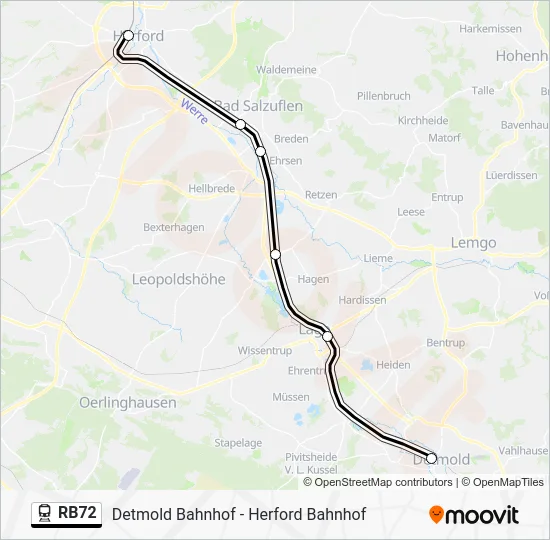 Поезд RB72: карта маршрута