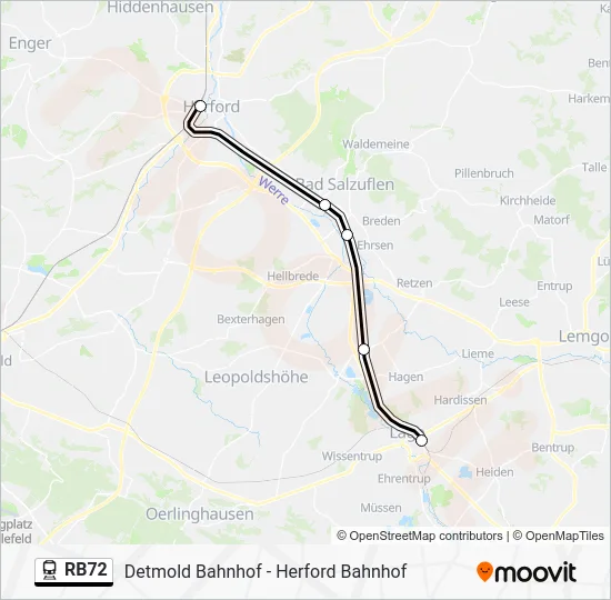 Поезд RB72: карта маршрута