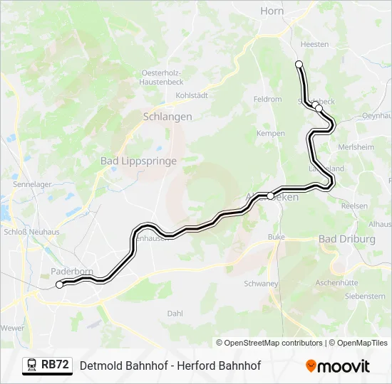 Поезд RB72: карта маршрута