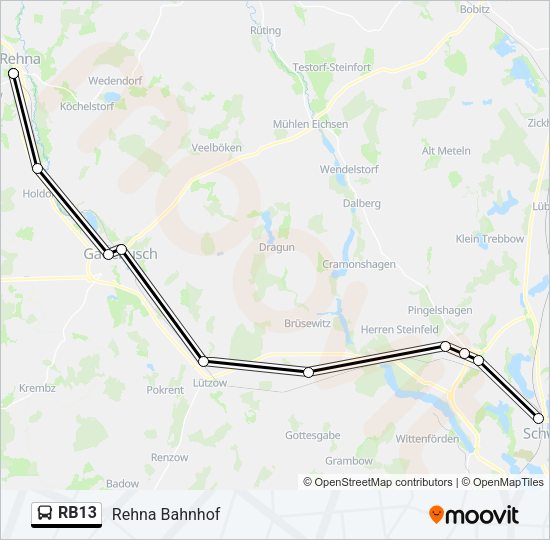 Автобус RB13: карта маршрута