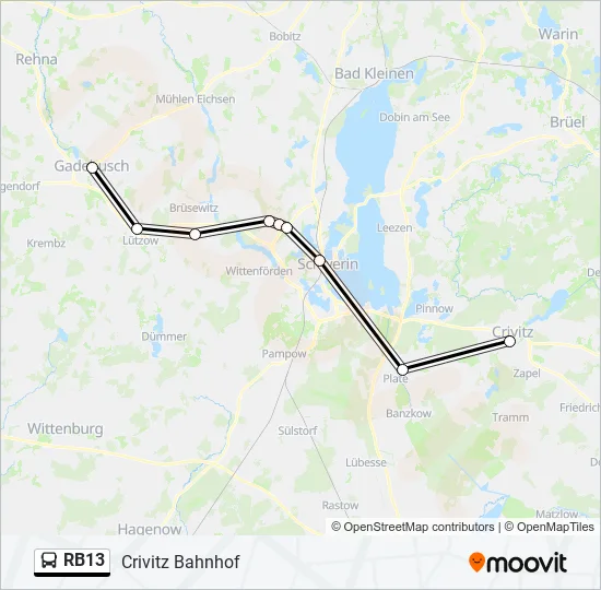 Автобус RB13: карта маршрута