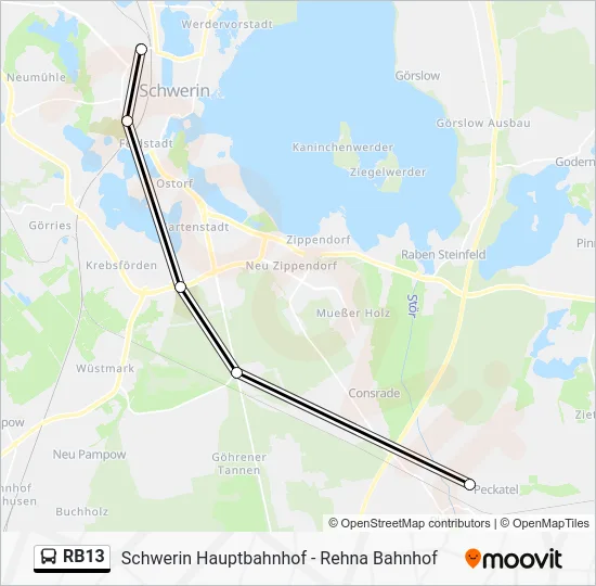 Автобус RB13: карта маршрута