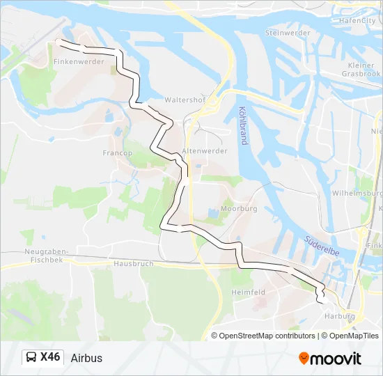 Автобус X46: карта маршрута