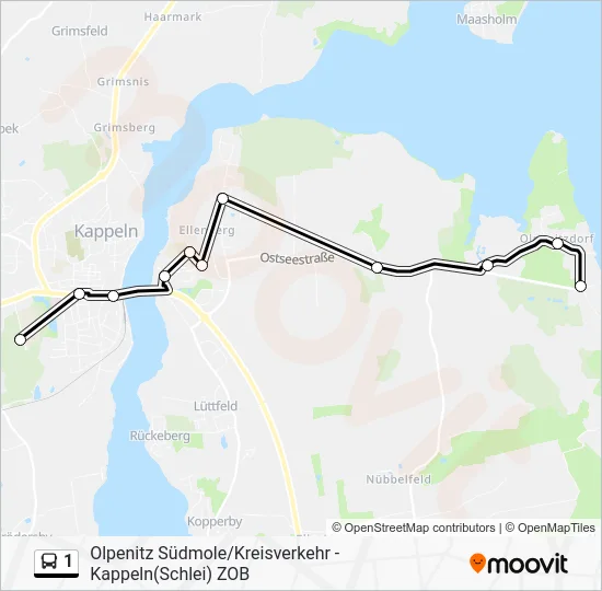 Автобус 1: карта маршрута