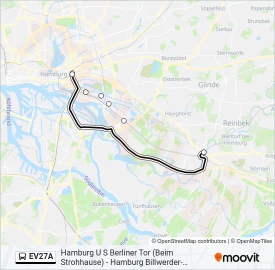 Автобус EV27A: карта маршрута