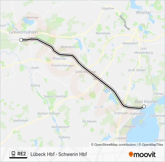 Поезд RE2: карта маршрута