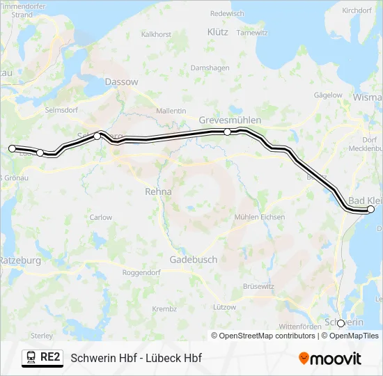 Поезд RE2: карта маршрута