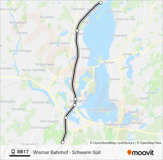 Поезд RB17: карта маршрута