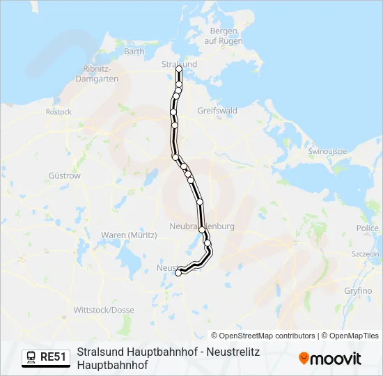 Поезд RE51: карта маршрута