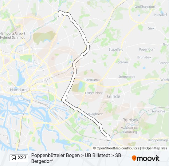 Автобус X27: карта маршрута