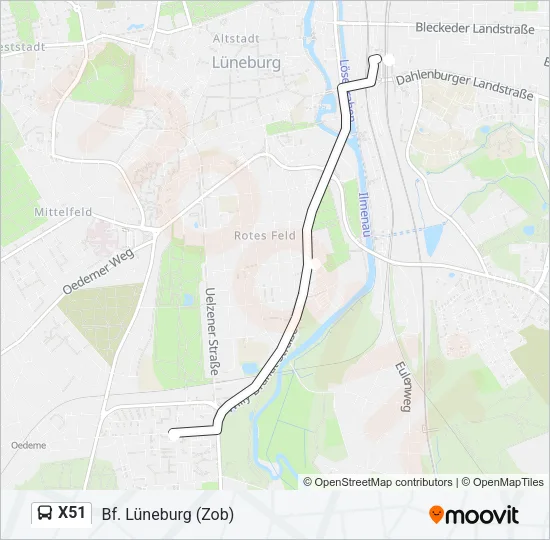 X51 Bus Line Map