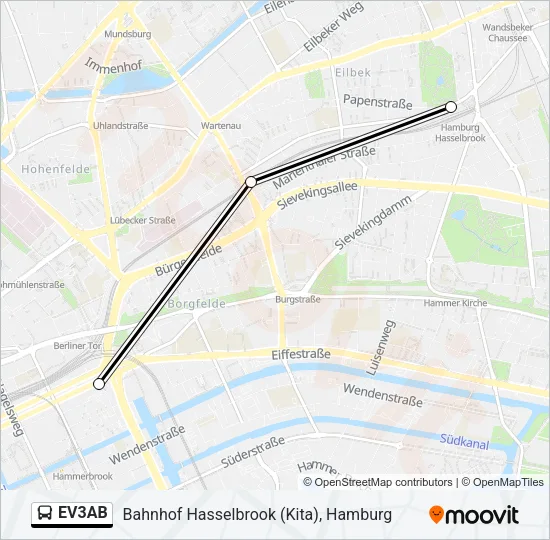 EV3AB Bus Line Map