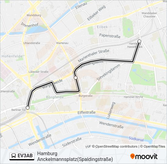 Автобус EV3AB: карта маршрута