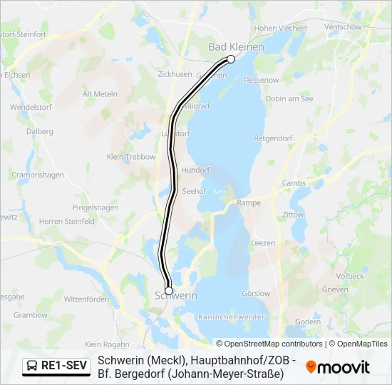 RE1-SEV Bus Line Map