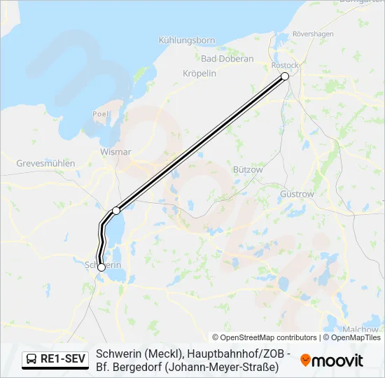 Автобус RE1-SEV: карта маршрута