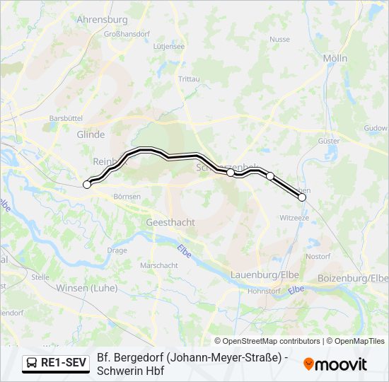 Автобус RE1-SEV: карта маршрута