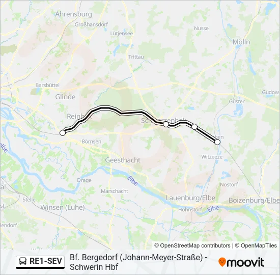 RE1-SEV Bus Line Map