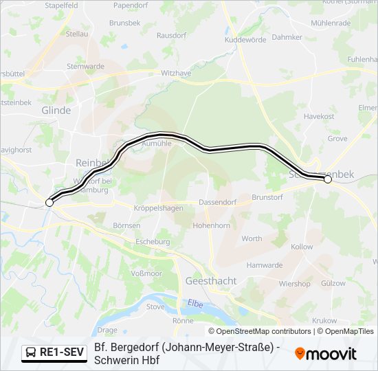 Автобус RE1-SEV: карта маршрута