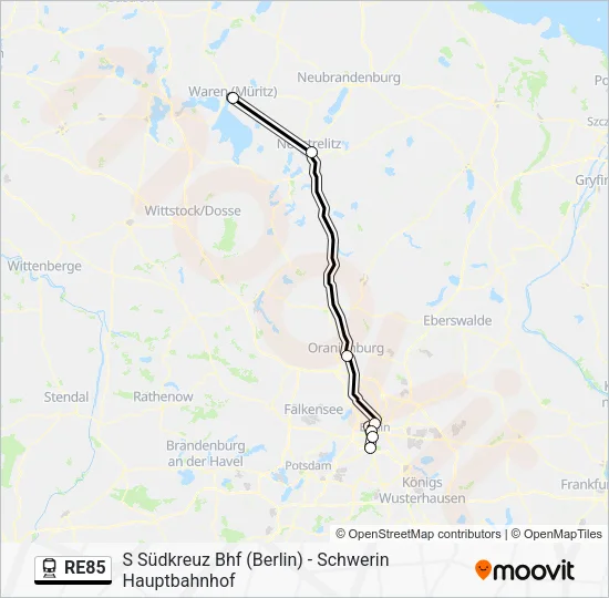 Поезд RE85: карта маршрута