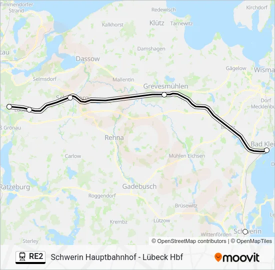 Поезд RE2: карта маршрута