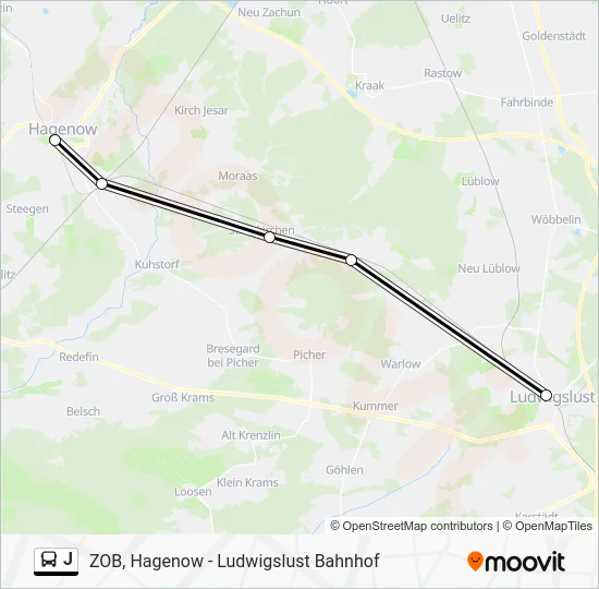 Автобус J: карта маршрута