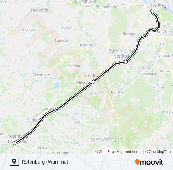 Поезд RB41-SEV: карта маршрута