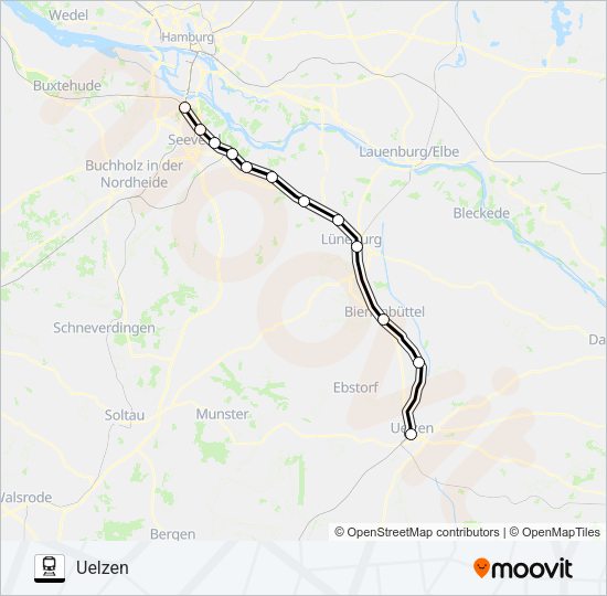 Поезд RB31-SEV: карта маршрута