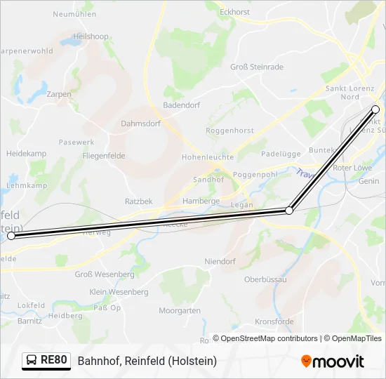 Автобус RE80: карта маршрута