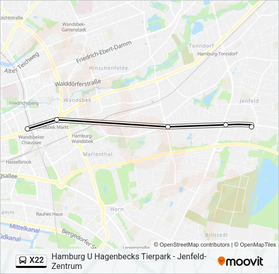 Автобус X22: карта маршрута