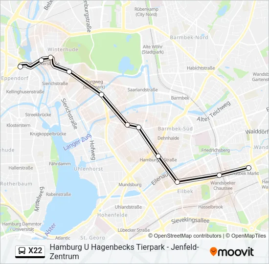 Автобус X22: карта маршрута