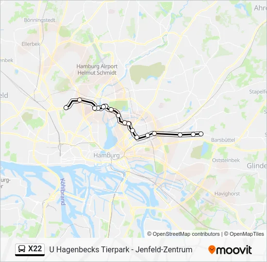 Автобус X22: карта маршрута