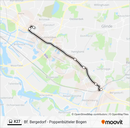 Автобус X27: карта маршрута