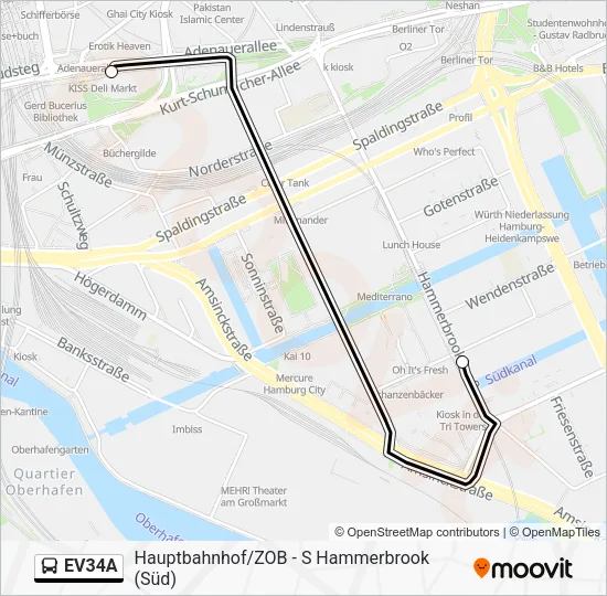 Автобус EV34A: карта маршрута