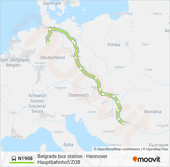Автобус N1908: карта маршрута