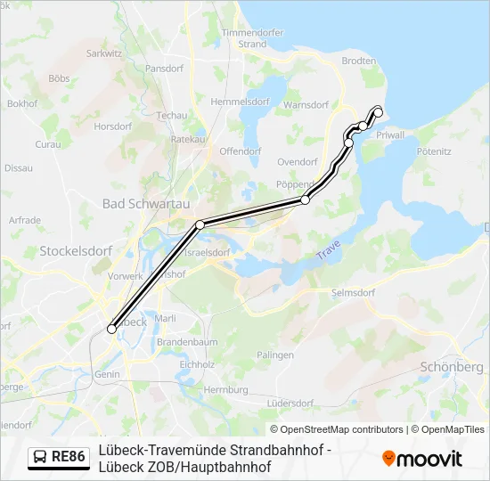 Автобус RE86: карта маршрута