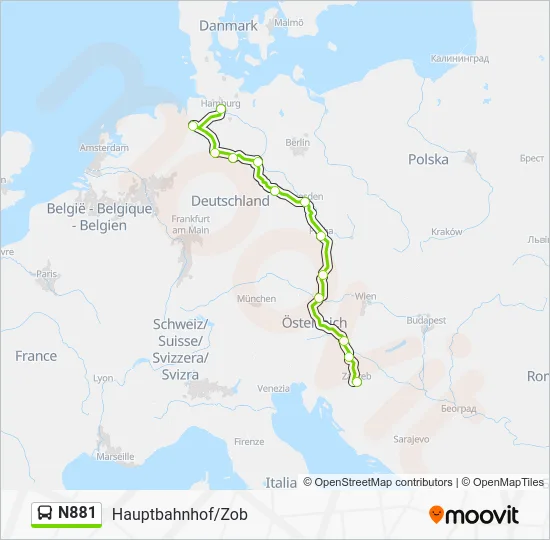 Автобус N881: карта маршрута