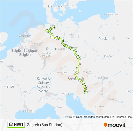 Автобус N881: карта маршрута