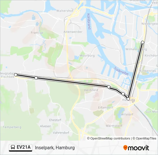 Автобус EV21A: карта маршрута