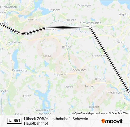 Автобус RE1: карта маршрута