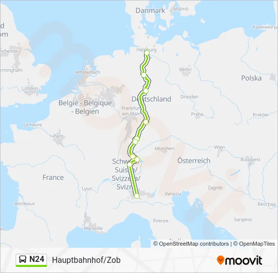 Автобус N24: карта маршрута