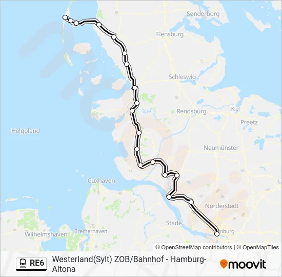 Поезд RE6: карта маршрута