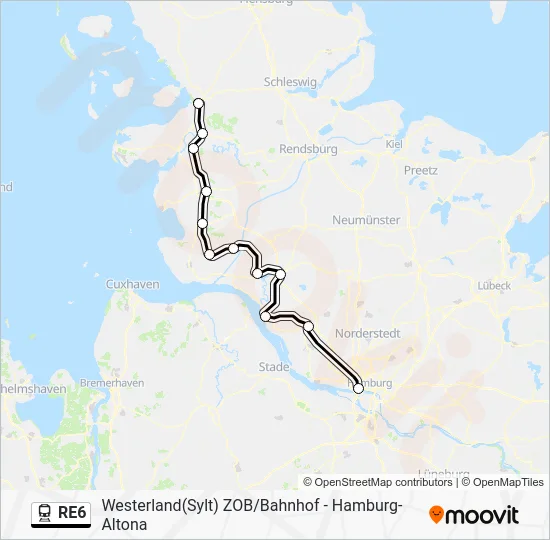 Поезд RE6: карта маршрута