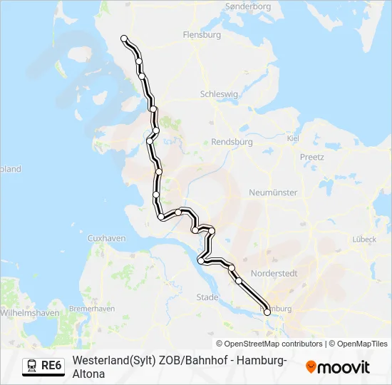 Поезд RE6: карта маршрута