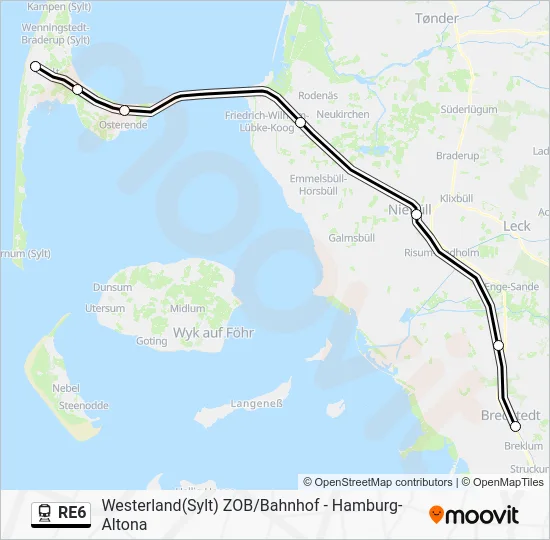 Поезд RE6: карта маршрута